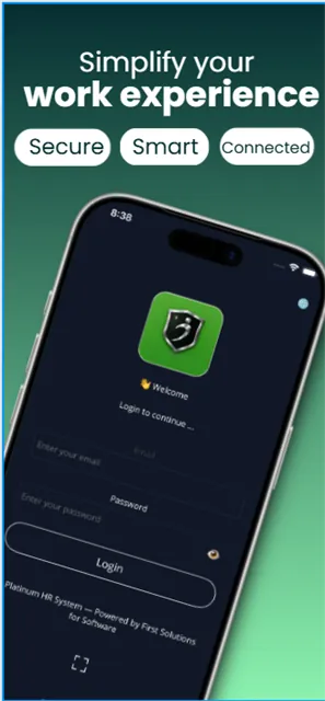 تطبيق Platinum HR: شاشة تسجيل حضور الموظف